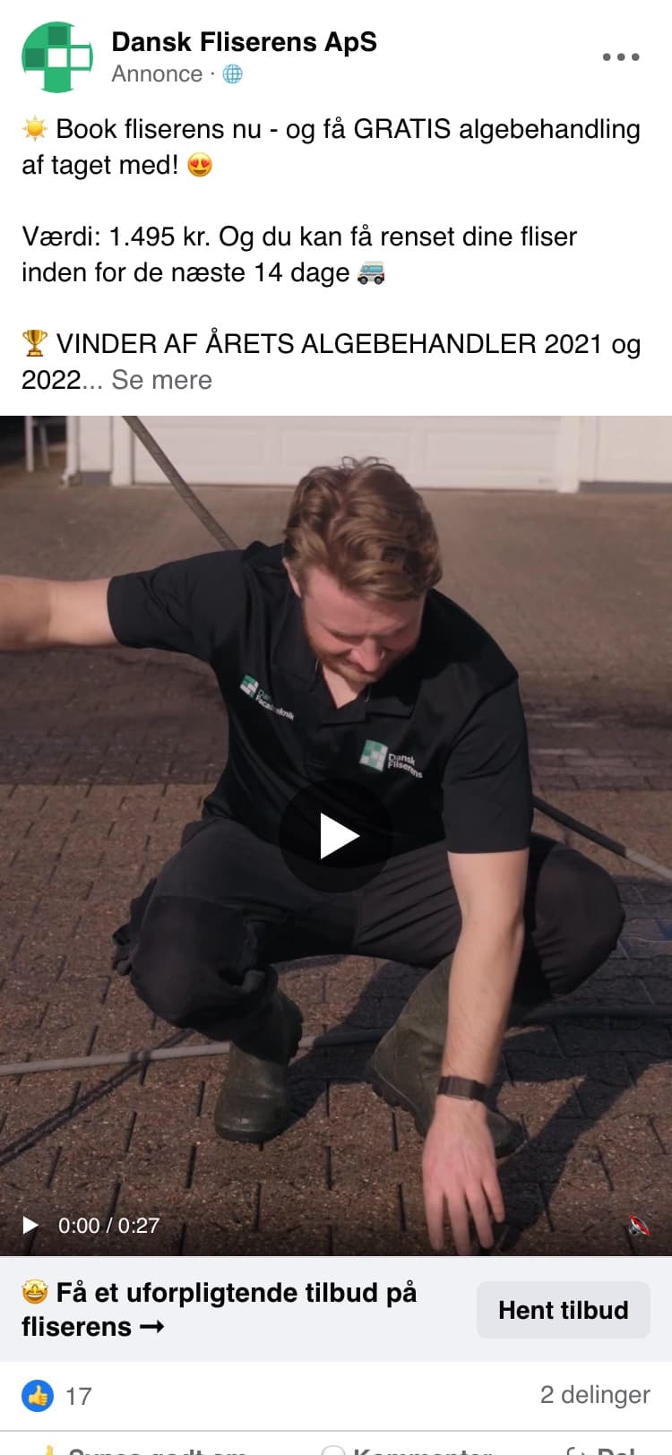 En af Dansk Fliserens' annoncer på Facebook